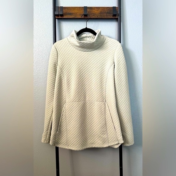 Stoic Women's Quilted Cowl Neck Pullover Sweater Long Sleeve in a Light Cream. - Picture 6 of 14